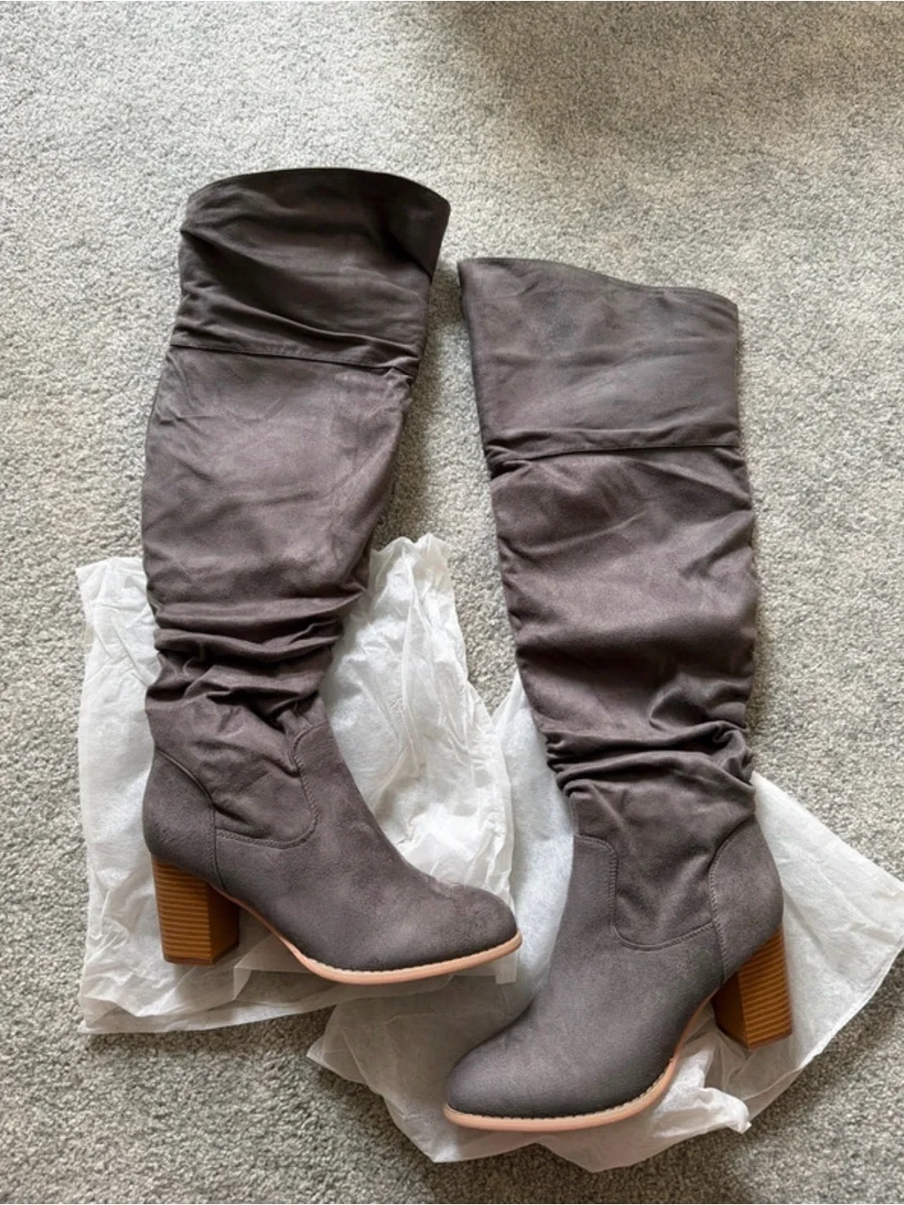 Over-the-Knee Gray Slouch Block Heel Boots